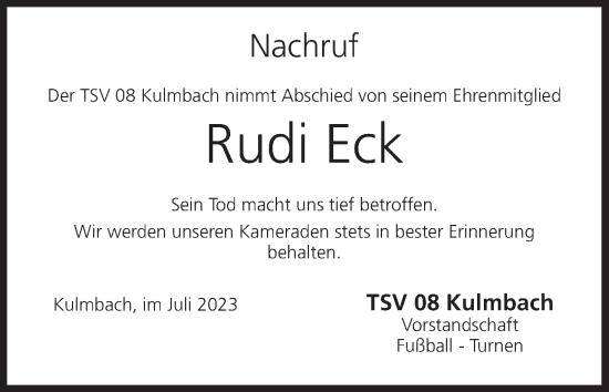 Anzeige von Rudi Eck von MGO