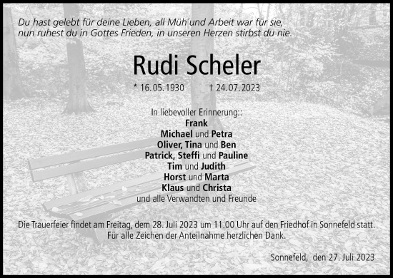 Anzeige von Rudi Scheler von MGO