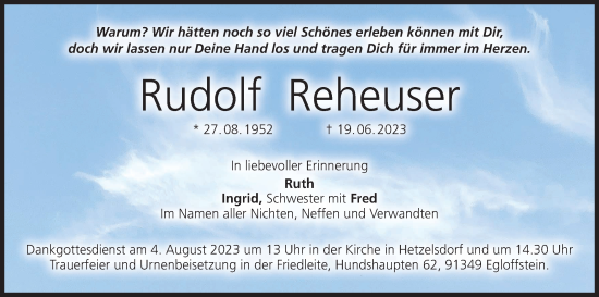 Anzeige von Rudolf Reheuser von MGO