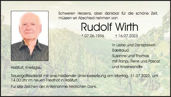 Anzeige von Rudolf Wirth von MGO