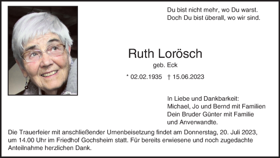 Anzeige von Ruth Lorösch von MGO