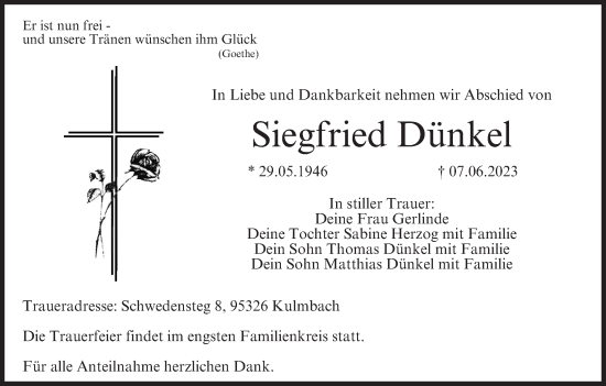 Anzeige von Siegfried Dünkel von MGO