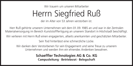 Anzeige von Siegfried Ruß von MGO