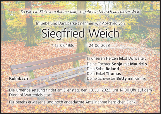 Anzeige von Siegfried Weich von MGO