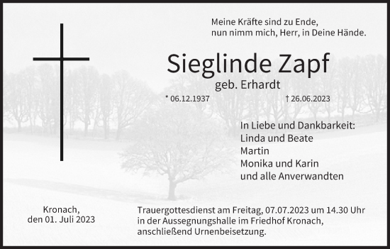 Anzeige von Sieglinde Zapf von MGO