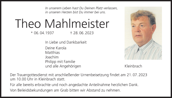 Anzeige von Theo Mahlmeister von MGO