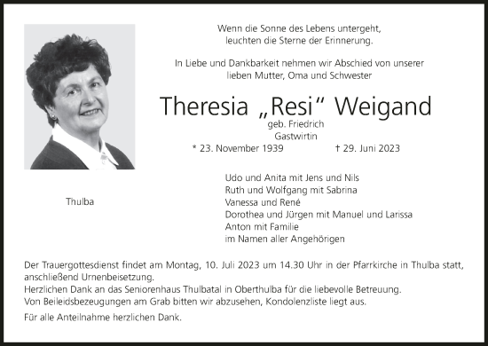 Anzeige von Theresia Weigand von MGO