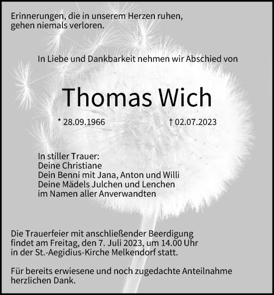 Anzeige von Thomas Wich von MGO