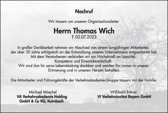 Anzeige von Thomas Wich von MGO