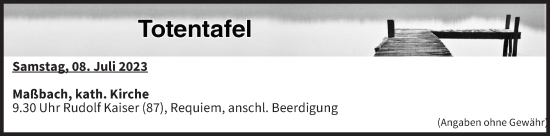 Anzeige von Totentafel vom 08.07.2023 von MGO