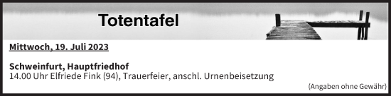 Anzeige von Totentafel vom 19.07.23 von MGO