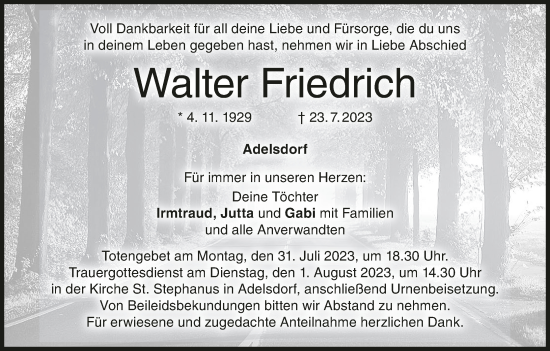 Anzeige von Walter Friedrich von MGO