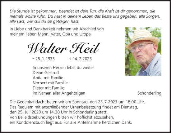 Anzeige von Walter Heil von MGO