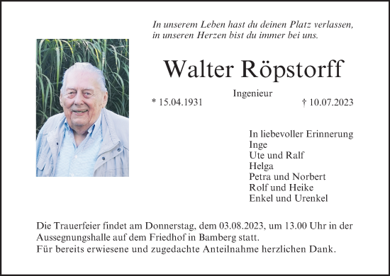 Anzeige von Walter Röpstorff von MGO