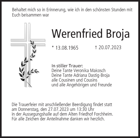Anzeige von Werenfried Broja von MGO