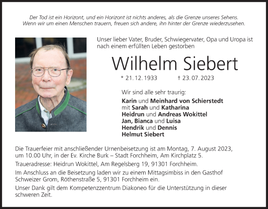Anzeige von Wilhelm Siebert von MGO