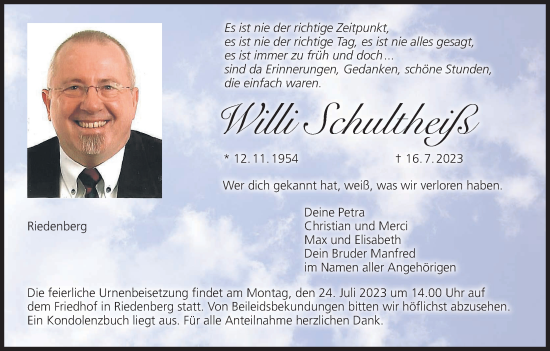 Anzeige von Willi Schultheiß von MGO