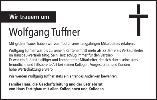 Anzeige von Wolfgang Tuffner von MGO