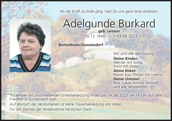 Anzeige von Adelgunde Burkard von MGO