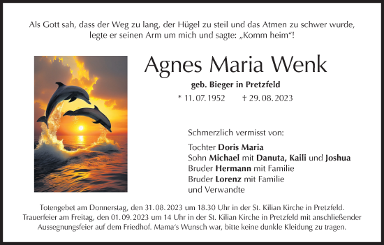 Anzeige von Agnes Maria Wenk von MGO