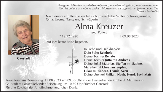 Anzeige von Alma Kreuzer von MGO