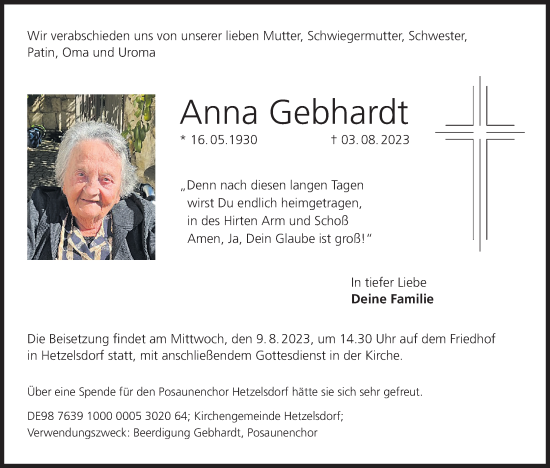 Anzeige von Anna Gebhardt von MGO