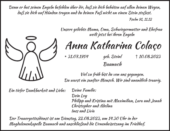 Anzeige von Anna Katharina Colaco von MGO