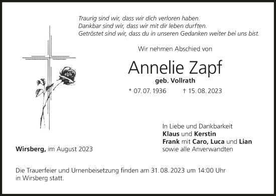 Anzeige von Annelie Zapf von MGO