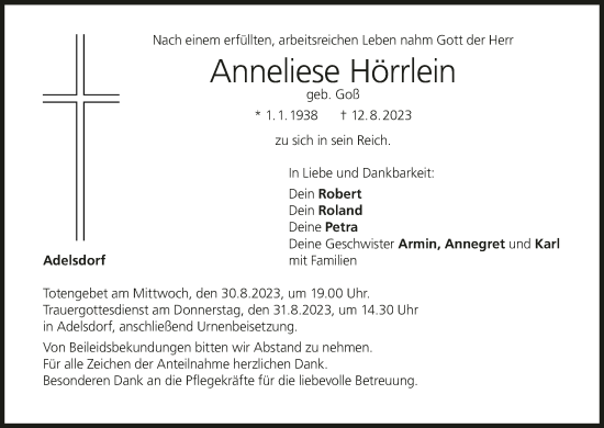 Anzeige von Anneliese Hörrlein von MGO