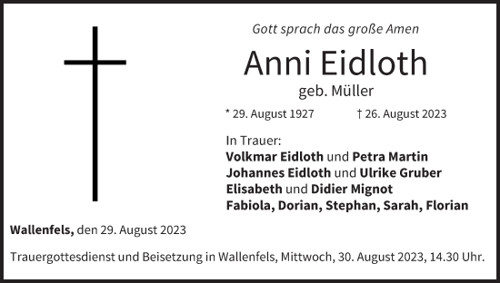 Anzeige von Anni Eidloth von MGO