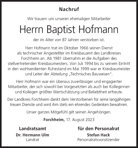 Anzeige von Baptist Hofmann von MGO
