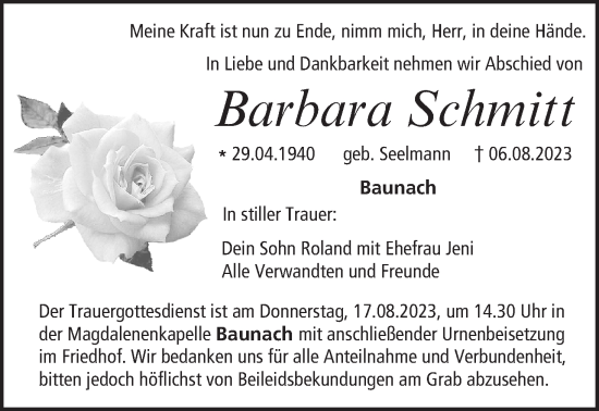 Anzeige von Barbara Schmitt von MGO