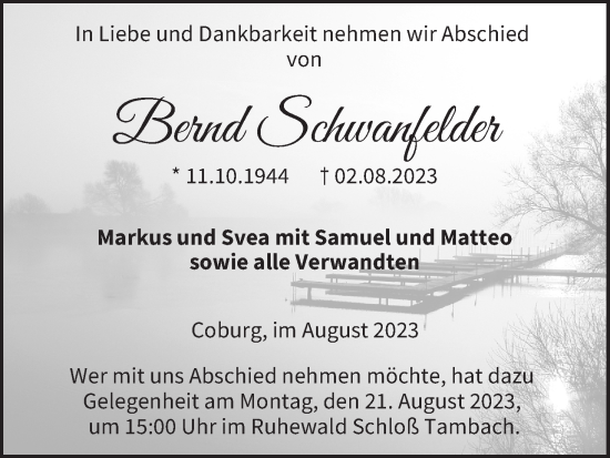 Anzeige von Bernd Schwanfelder von MGO