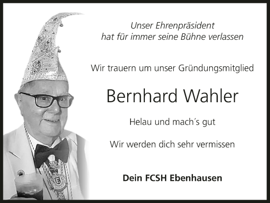 Anzeige von Bernhard Wahler von MGO