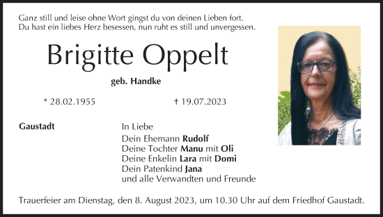 Anzeige von Brigitte Oppelt von MGO