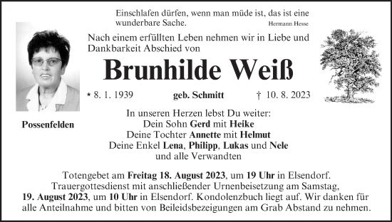 Anzeige von Brunhilde Weiß von MGO