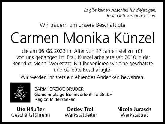 Anzeige von Carmen Monika Künzel von MGO