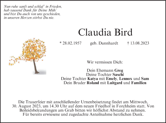 Anzeige von Claudia Bird von MGO