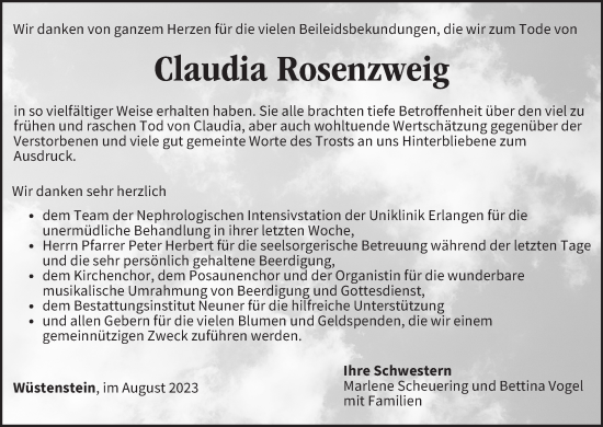 Anzeige von Claudia Rosenzweig von MGO