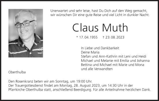 Anzeige von Claus Muth von MGO