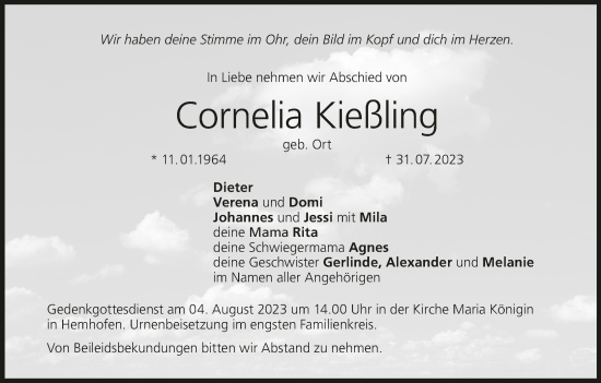 Anzeige von Cornelia Kießling von MGO