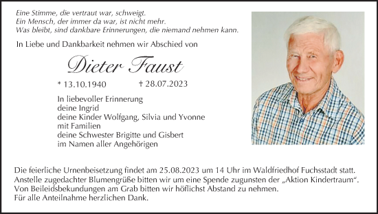 Anzeige von Dieter Faust von MGO