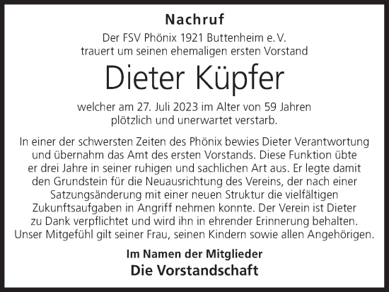 Anzeige von Dieter Küpfer von MGO