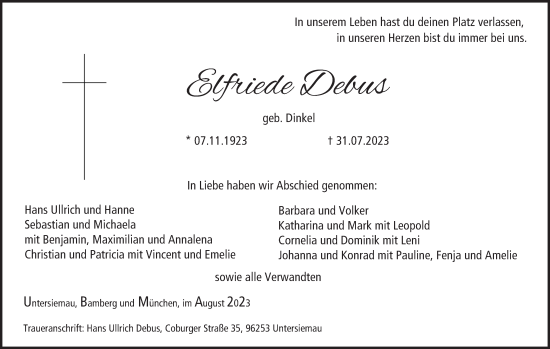 Anzeige von Elfriede Debus von MGO