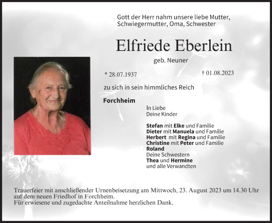 Anzeige von Elfriede Eberlein von MGO
