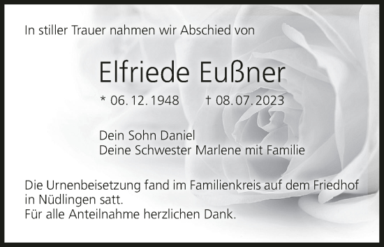 Anzeige von Elfriede Eußner von MGO