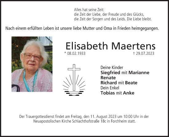 Anzeige von Elisabeth Maertens von MGO