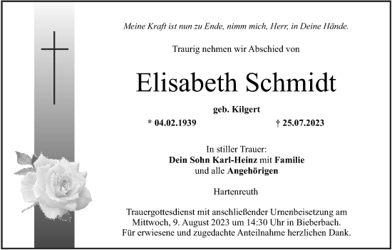 Anzeige von Elisabeth Schmidt von MGO
