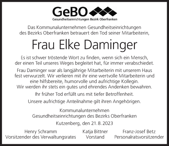 Anzeige von Elke Daminger von MGO