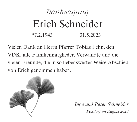 Anzeige von Erich Schneider von MGO